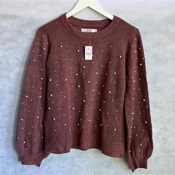 HP 💫Loft Pearlized beads Soft Knit Softy Fitted Sweater M - Picture 6 of 7
